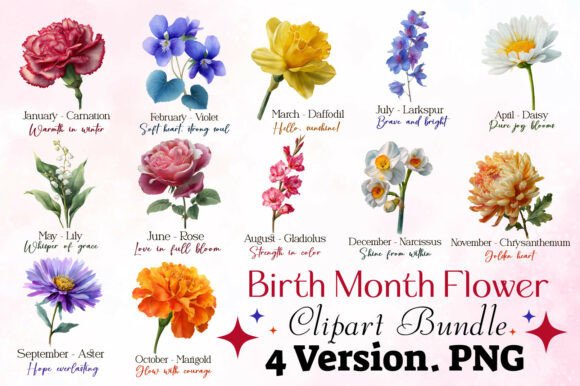Bring Timeless Beauty to Your Designs with a Birth Month Flower Clipart Bundle