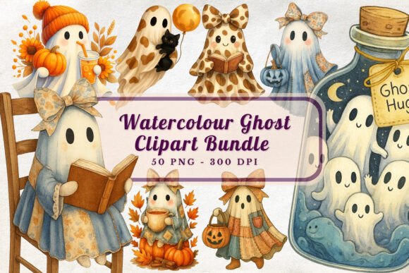Enhancing Halloween Creativity with the Watercolor Ghost Clipart Bundle PNG