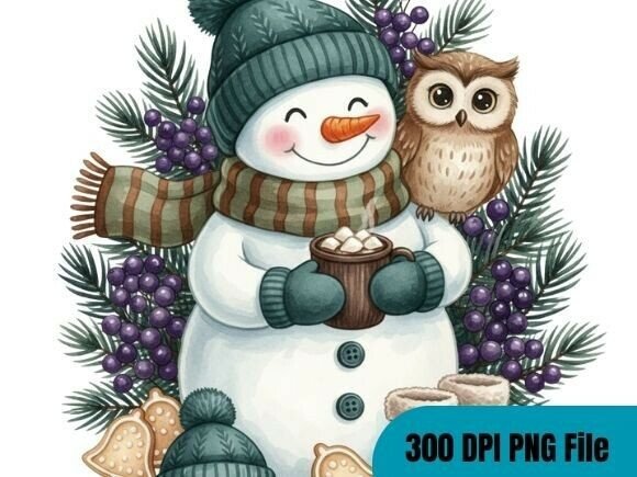Funny Cute Watercolor Snowman Christmas