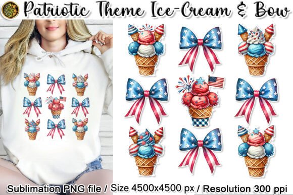 Patriotic Ice Cream Bows Sublimation