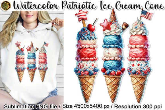 Patriotic Ice Cream Cone Sublimation PNG: A Festive Twist for Creative Projects