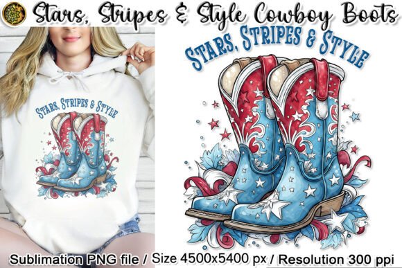 Stars, Stripes Style Cowboy Boots PNG: A Versatile Asset for Creative Projects