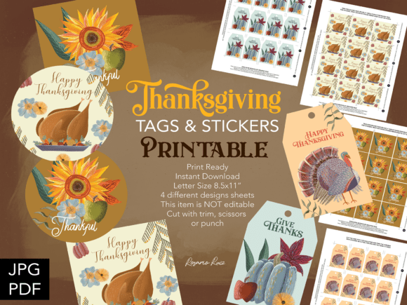 Thanksgiving Stickers Tags Printables for Creative Projects