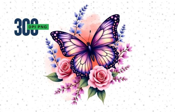 Watercolor Butterfly Flowers Sublimation Clipart